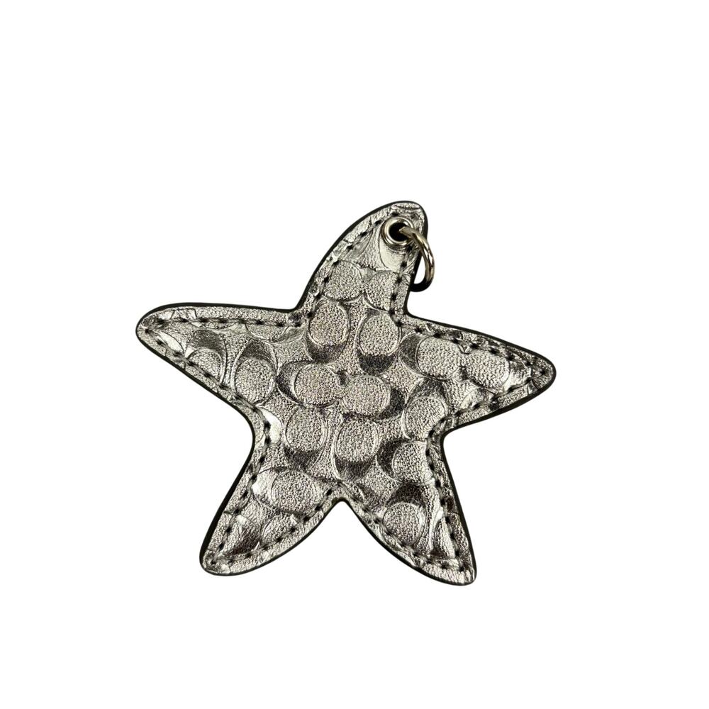 Coach Signature C Star Leather Bag Charm Keychain Metallic Silver Y2K